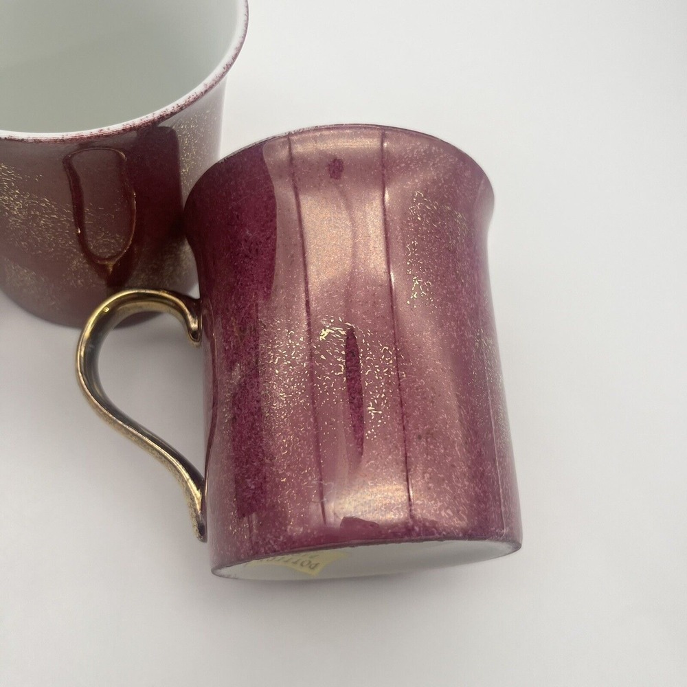Pottery Barn Hiraki Coffee Mugs Iridescent Japan Lusterware Gold Handle Set of 4 - Picture 8 of 9